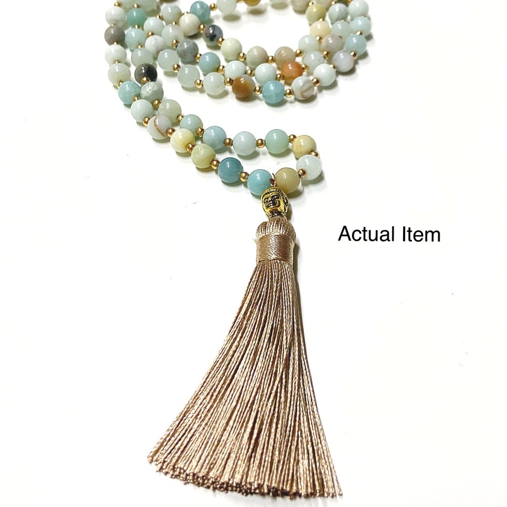 🧘♀️Bohemian Amazonite Stone Buddha Necklace - Picture 2 of 5